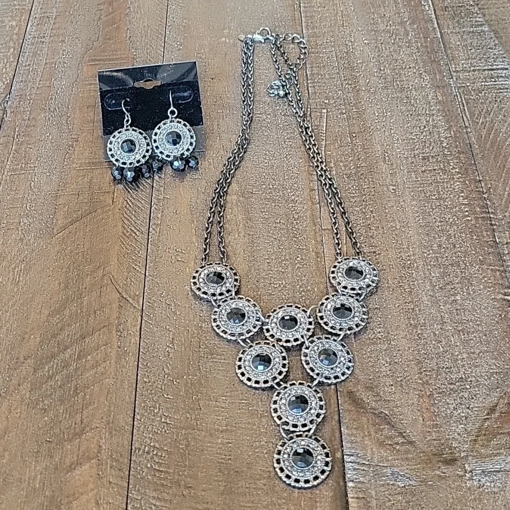 Jet Black Statement Necklace and Earrings Set